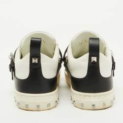 Valentino White/Black Leather Buckle Strap Rockstud Low Top Sneakers Size 37.5