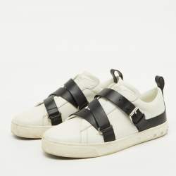 Valentino White/Black Leather Buckle Strap Rockstud Low Top Sneakers Size 37.5