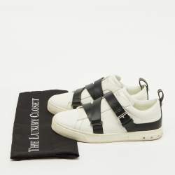 Valentino White/Black Leather Buckle Strap Rockstud Low Top Sneakers Size 37.5