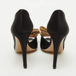 Valentino Black Satin Crystal Embellished Bow D'Orsay Pumps Size 39.5