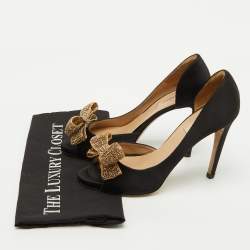 Valentino Black Satin Crystal Embellished Bow D'Orsay Pumps Size 39.5