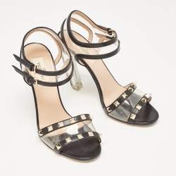 Valentino Black Leather and PVC Rockstud Ankle Strap Sandals Size 36.5