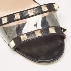 Valentino Black Leather and PVC Rockstud Ankle Strap Sandals Size 36.5