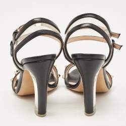 Valentino Black Leather and PVC Rockstud Ankle Strap Sandals Size 36.5