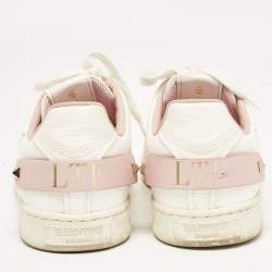 Valentino White Perforated Leather Backnet Rockstud Low Top Sneakers Size 40.5
