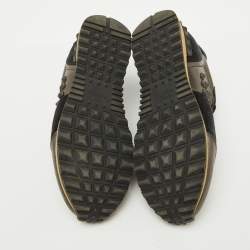 Valentino Metallic/Black Leather and Suede Rockrunner Sneakers Size 37