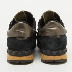 Valentino Metallic/Black Leather and Suede Rockrunner Sneakers Size 37