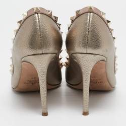 Pre Owned Valentino Metallic/Beige Leather Rockstud Pumps Size 38