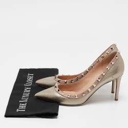 Pre Owned Valentino Metallic/Beige Leather Rockstud Pumps Size 38