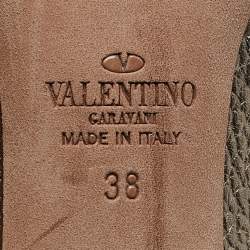 Pre Owned Valentino Metallic/Beige Leather Rockstud Pumps Size 38