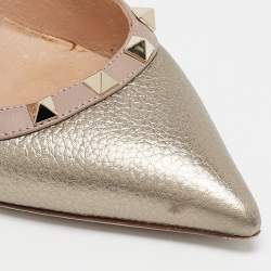 Pre Owned Valentino Metallic/Beige Leather Rockstud Pumps Size 38