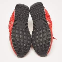 Valentino Red Lace and Suede Rockrunner Lace Up Sneakers Size 37.5