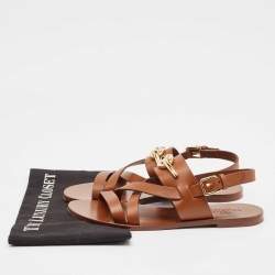 Pre Owned Valentino Brown Leather Escape V logo Slingback Sandals Size 38