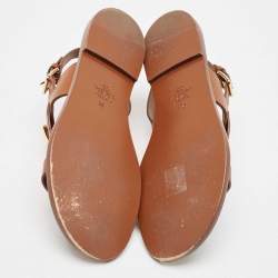 Pre Owned Valentino Brown Leather Escape V logo Slingback Sandals Size 38