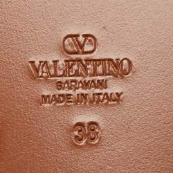 Pre Owned Valentino Brown Leather Escape V logo Slingback Sandals Size 38