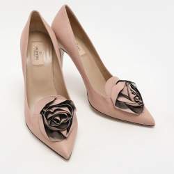 Valentino Dark Blush Leather Rose Accented Peep Toe Pumps Size 40