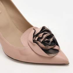 Valentino Dark Blush Leather Rose Accented Peep Toe Pumps Size 40