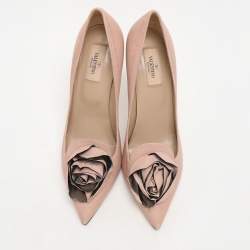 Valentino Dark Blush Leather Rose Accented Peep Toe Pumps Size 40