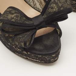 Valentino Black Lace and Mesh Bow Peep Toe Platform Pumps Size 38