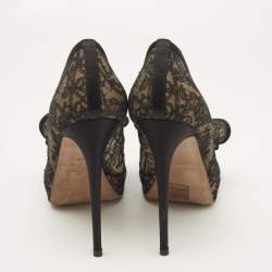 Valentino Black Lace and Mesh Bow Peep Toe Platform Pumps Size 38