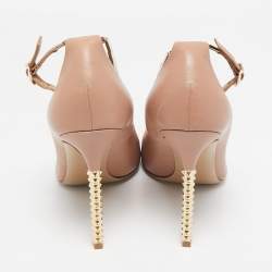 Valentino Beige Leather Ankle Strap Pointed Toe Pumps Size 40
