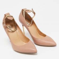 Valentino Beige Leather Ankle Strap Pointed Toe Pumps Size 40