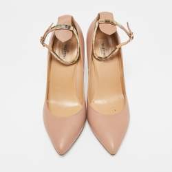 Valentino Beige Leather Ankle Strap Pointed Toe Pumps Size 40