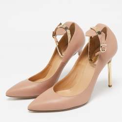 Valentino Beige Leather Ankle Strap Pointed Toe Pumps Size 40