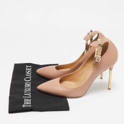 Valentino Beige Leather Ankle Strap Pointed Toe Pumps Size 40