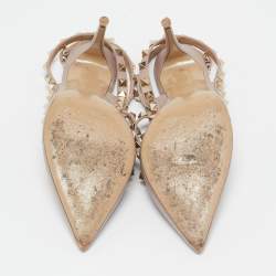 Valentino Beige Leather Rockstud Ankle Strap Pumps Size 38