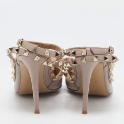 Valentino Beige Leather Rockstud Ankle Strap Pumps Size 38
