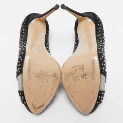 Valentino Black Satin and Mesh Crystal Embellished Platform Pumps Size 37.5
