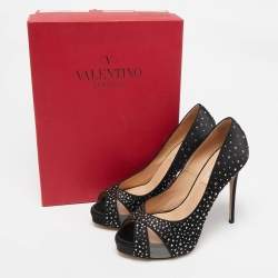 Valentino Black Satin and Mesh Crystal Embellished Platform Pumps Size 37.5