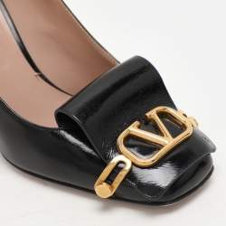 Pre Owned Valentino Black Leather VLogo Club Block Heel Pumps Size 37