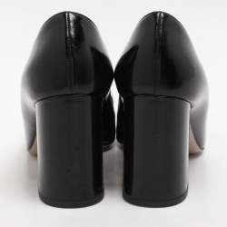 Pre Owned Valentino Black Leather VLogo Club Block Heel Pumps Size 37