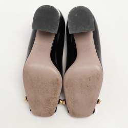 Pre Owned Valentino Black Leather VLogo Club Block Heel Pumps Size 37