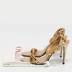 Valentino Metallic Gold Leather Rockstud  Ankle Strap Sandals Size 37