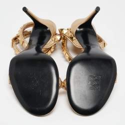 Valentino Metallic Gold Leather Rockstud  Ankle Strap Sandals Size 37
