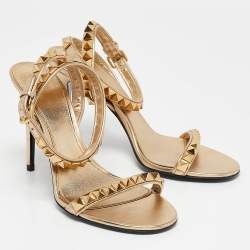 Valentino Metallic Gold Leather Rockstud  Ankle Strap Sandals Size 37
