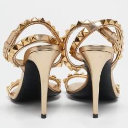 Valentino Metallic Gold Leather Rockstud  Ankle Strap Sandals Size 37