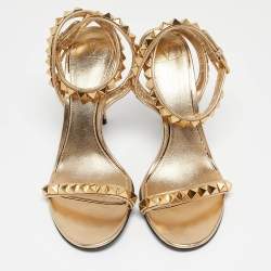 Valentino Metallic Gold Leather Rockstud  Ankle Strap Sandals Size 37