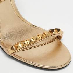 Valentino Metallic Gold Leather Rockstud  Ankle Strap Sandals Size 37