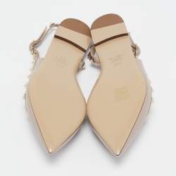 Pre Owned Valentino Beige Leather Rockstud Pointed Toe Slingback Flats Size 36.5