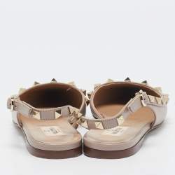Pre Owned Valentino Beige Leather Rockstud Pointed Toe Slingback Flats Size 36.5