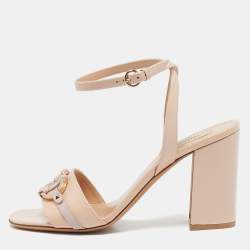 Pre Owned Valentino Beige Patent Leather Ankle Strap Sandals Size 37.5