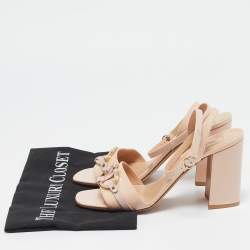 Pre Owned Valentino Beige Patent Leather Ankle Strap Sandals Size 37.5