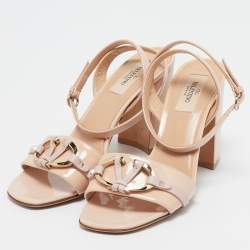 Pre Owned Valentino Beige Patent Leather Ankle Strap Sandals Size 37.5