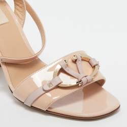 Pre Owned Valentino Beige Patent Leather Ankle Strap Sandals Size 37.5