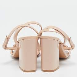 Pre Owned Valentino Beige Patent Leather Ankle Strap Sandals Size 37.5