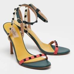 Valentino Multicolor Leather Rockstud Ankle Strap Sandals Size 39